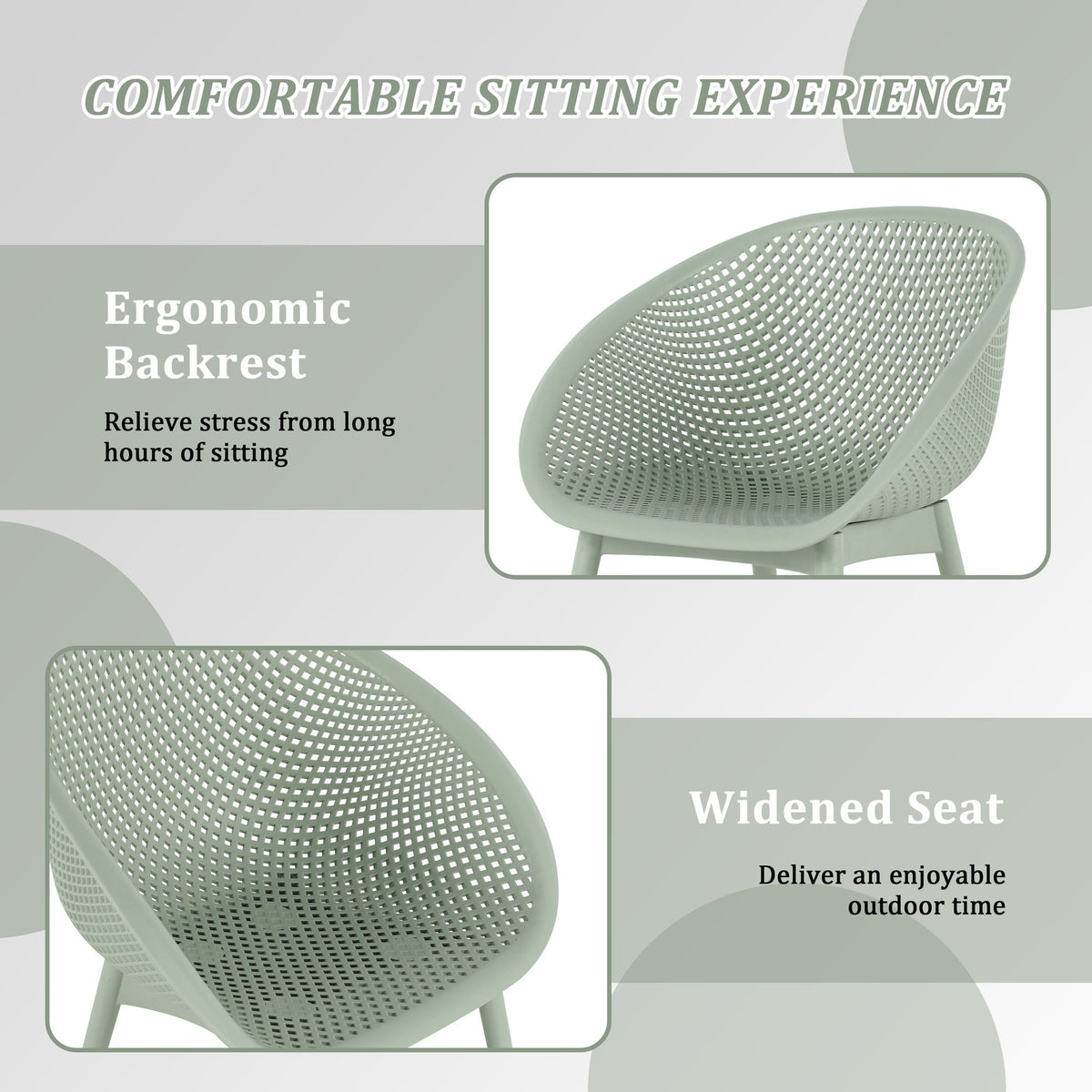 Modern Lounge Chair 3pc Outdoor Set by HouseOfZazla in sage green polypropylene lattice backrest on Tampa Home & Garden Store