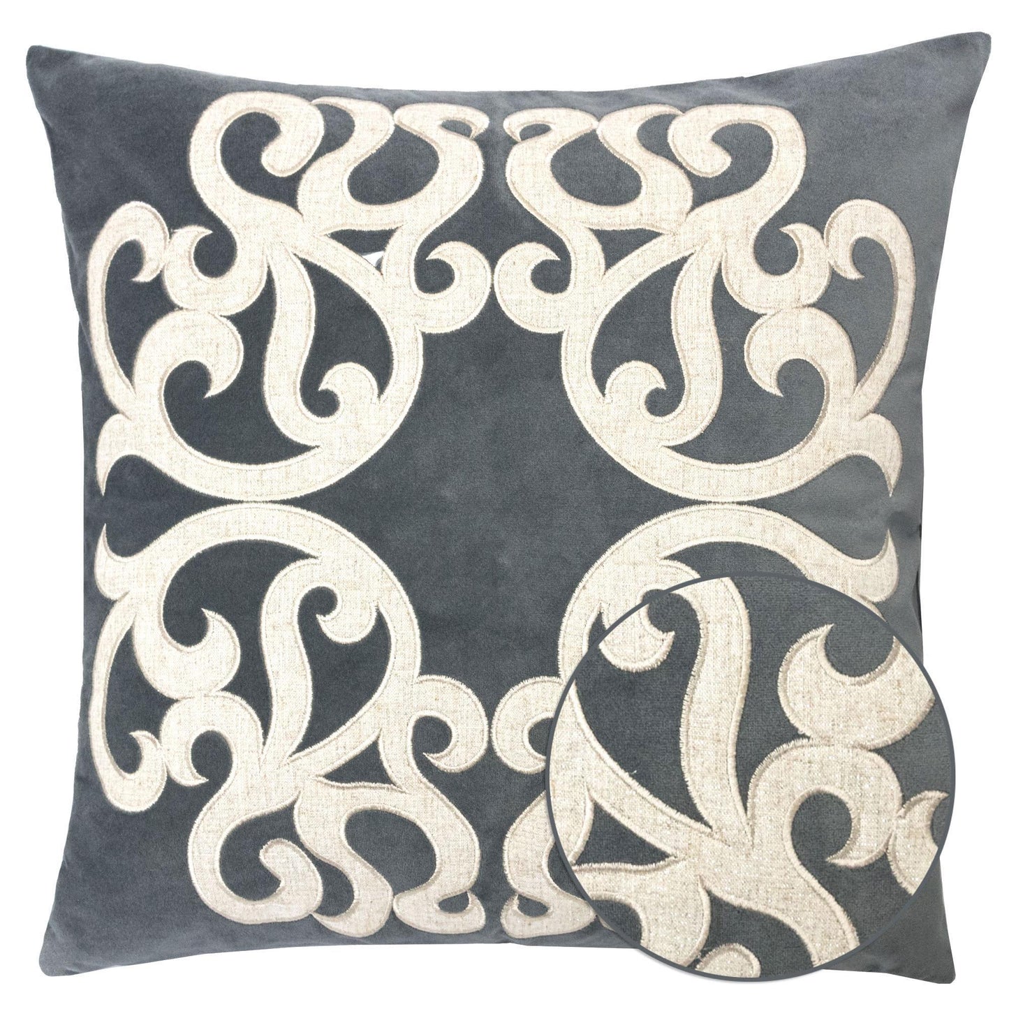 Dora Pillow Cover navy fabric with beige scroll motif Unique Piece Furniture accent pillow on Tampa Home & Garden Store