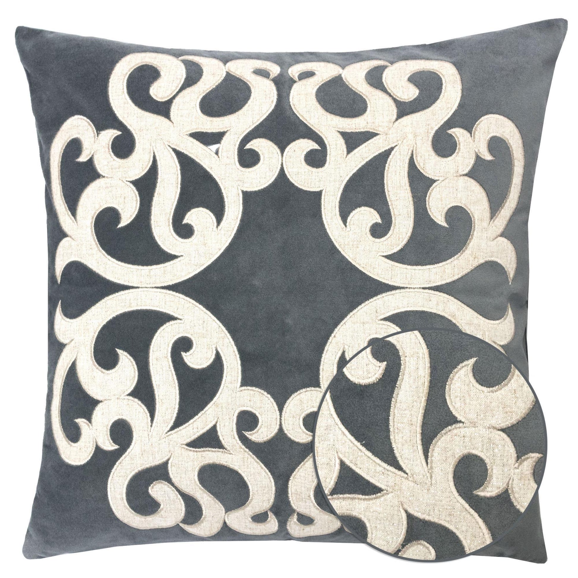 Dora Pillow Cover navy fabric with beige scroll motif Unique Piece Furniture accent pillow on Tampa Home & Garden Store