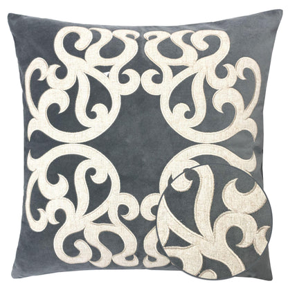 Dora Pillow Cover navy fabric with beige scroll motif Unique Piece Furniture accent pillow on Tampa Home & Garden Store