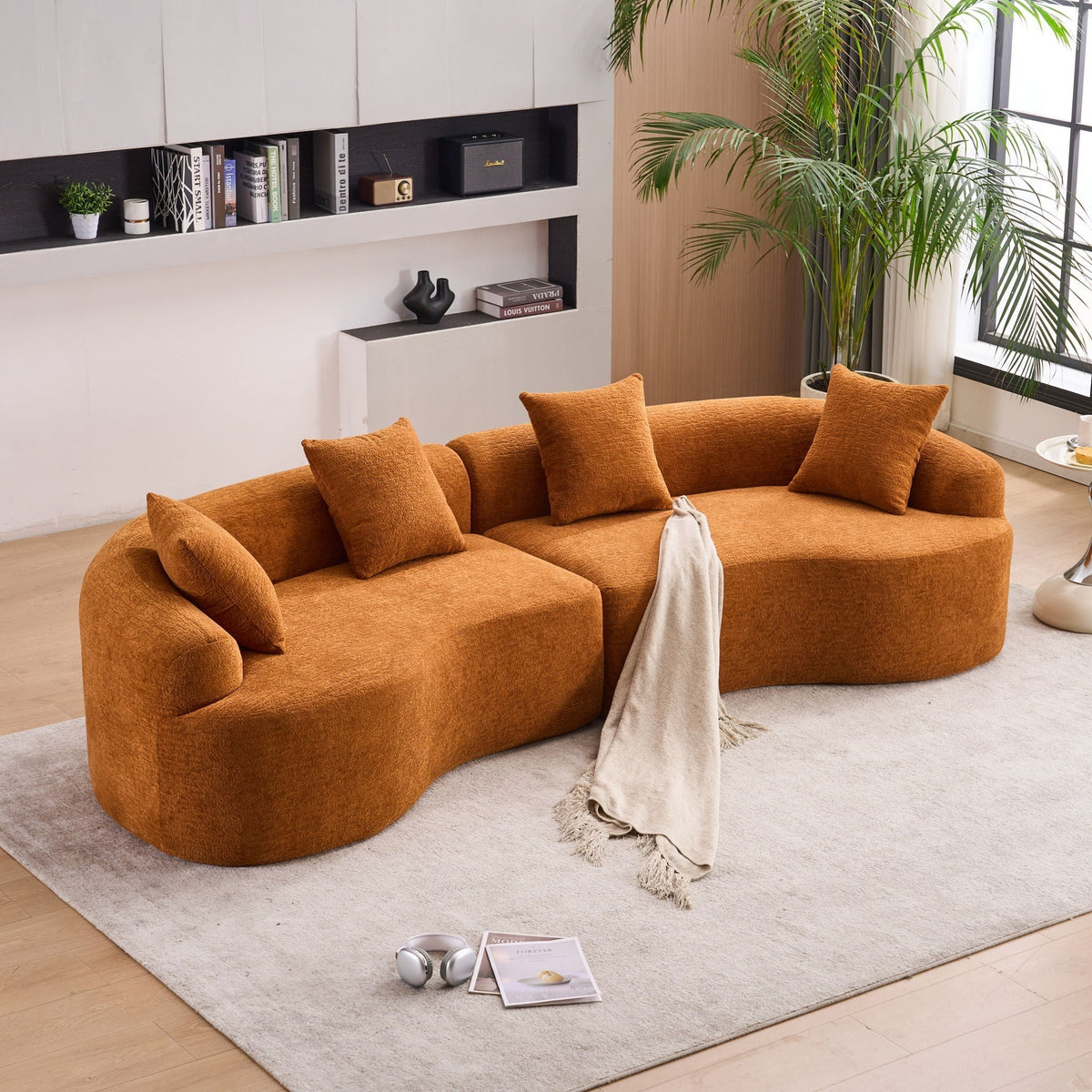 4 Seater burnt-orange textured fabric sofa with 4 cushions for living room on Tampa Home & Garden Store