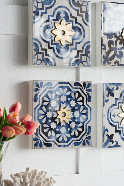 Abstract Wall Decor Accents White and Blue