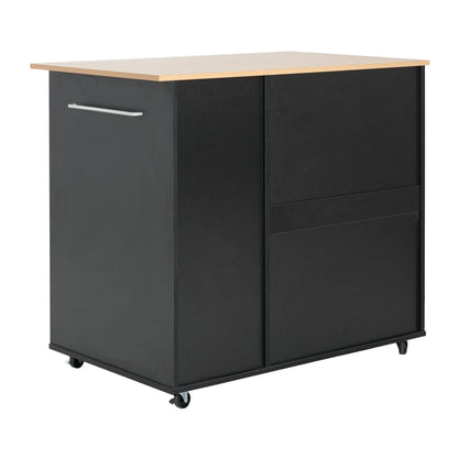 Mobile Kitchen Cart by HouseOfZazla black cart with storage wood top 2 doors 3 drawers on casters on Tampa Home & Garden Store