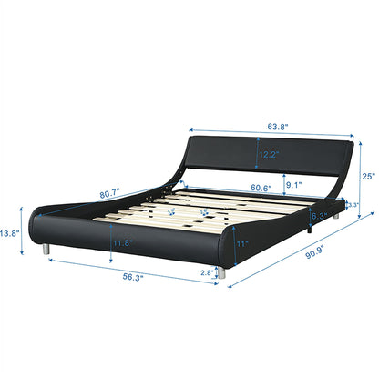 Queen Upholstered Led Bed Frame With Curve Black