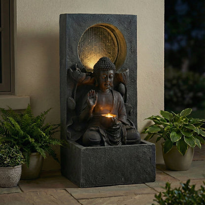 a Serene Outdoor Buddha Resin Waterfall Fountain