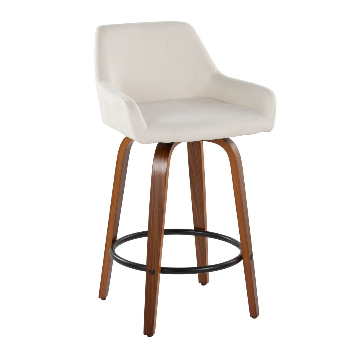 Beige contemporary fixed-height swivel counter stool with round footrest and wood legs on Tampa Home & Garden Store