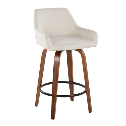 Beige contemporary fixed-height swivel counter stool with round footrest and wood legs on Tampa Home & Garden Store