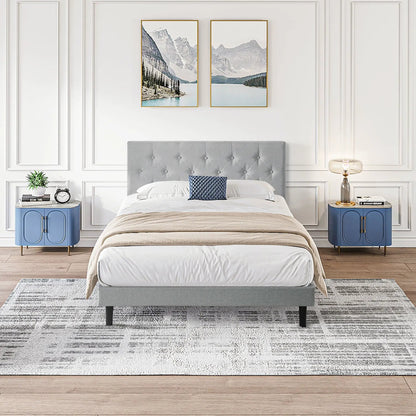 Modern Upholstered Platform Bed Tufted Headboard
