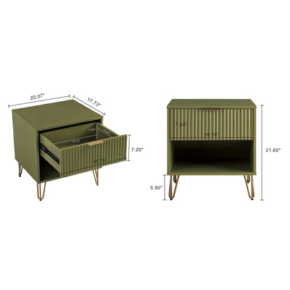 Modern Nightstand with Fluted Drawer and Metal Handles in olive green by HouseOfZazla on Tampa Home & Garden Store
