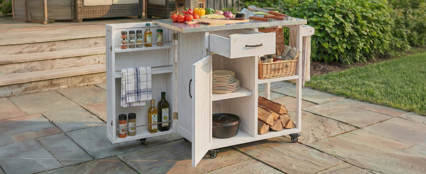 Outdoor kitchen island fir wood prep station with drawers and shelves by HouseOfZazla on Tampa Home & Garden Store