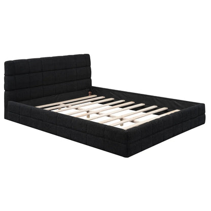 Upholstered platform bed with headboard in black fabric and slats by Unique Piece Furniture on Tampa Home & Garden Store