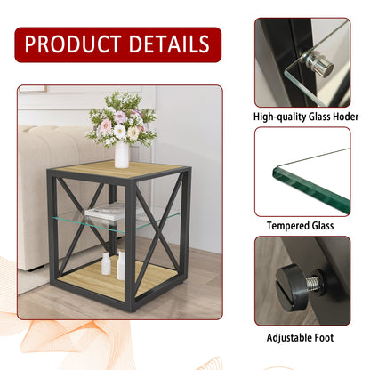 HouseOfZazla end table with black metal frame, glass top and lower shelf, bouquet on top on Tampa Home & Garden Store
