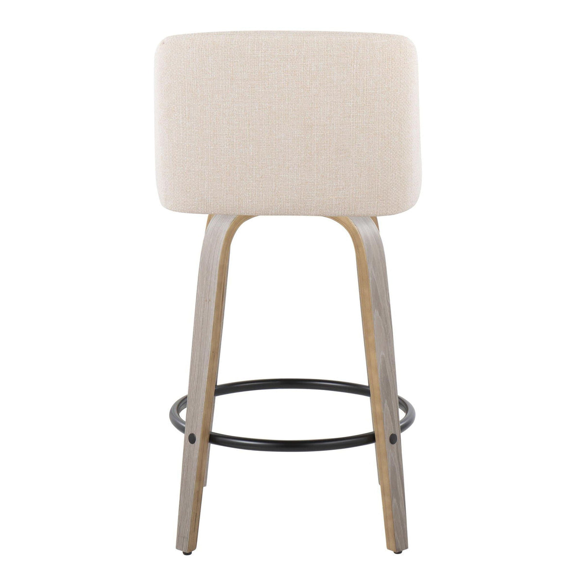 Toriano Fixed Height Counter Stool Set of 2 beige fabric with wood legs and black footrest on Tampa Home & Garden Store