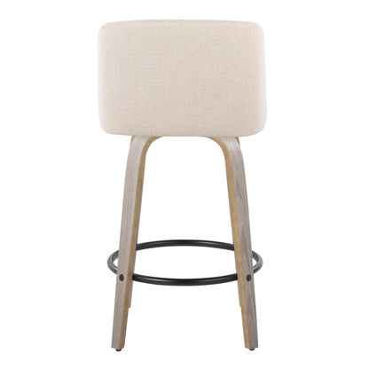 Toriano Fixed Height Counter Stool Set of 2 beige fabric with wood legs and black footrest on Tampa Home & Garden Store