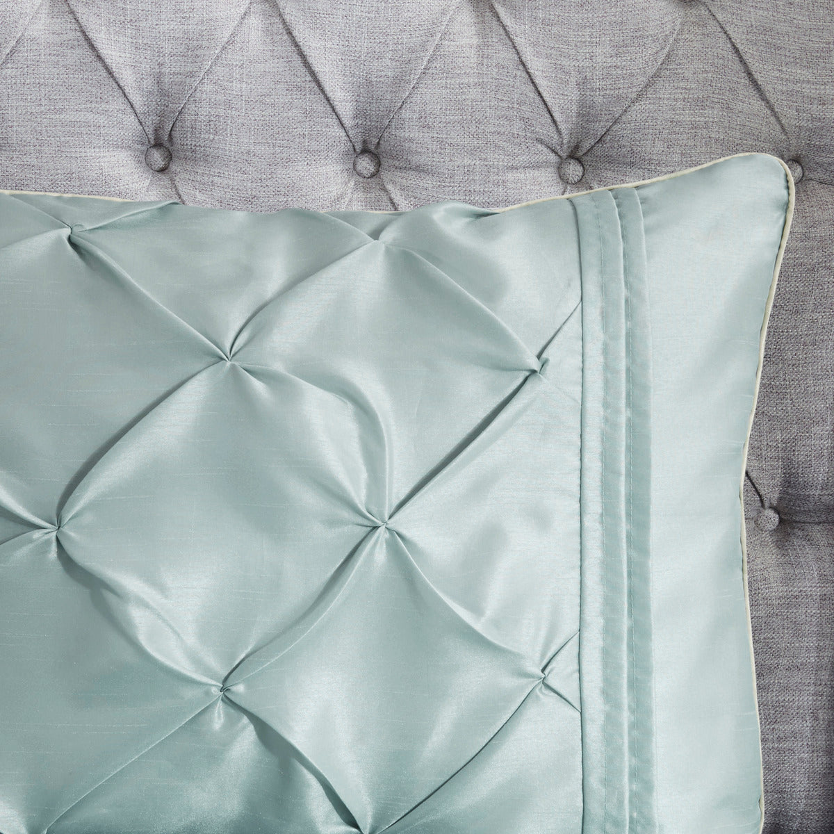 7 Piece Tufted Seafoam Comforter Set and a Cal King
