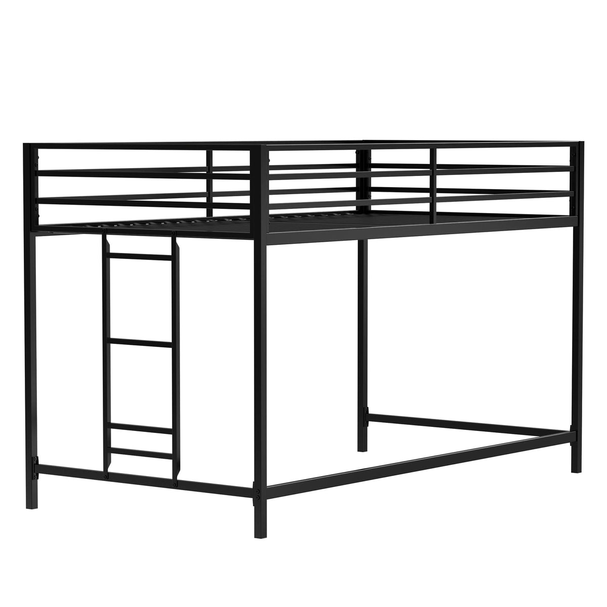 Black twin loft bed with full-length guardrails and a reversible ladder, metal frame on Tampa Home & Garden Store