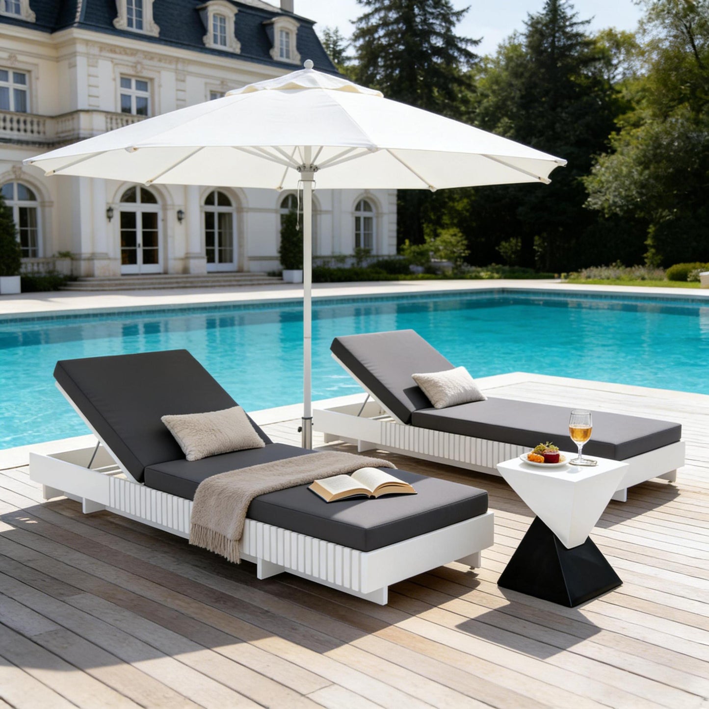 White Acacia Outdoor Lounge with Grey Cushion