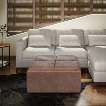 Avalon square coffee table storage ottoman by Unique Piece Furniture in brown leather-look upholstery on Tampa Home & Garden Store