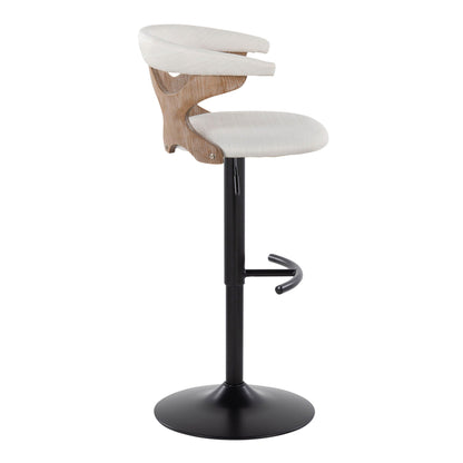 Contemporary adjustable barstool with swivel; white upholstered seat and black pedestal base on Tampa Home & Garden Store