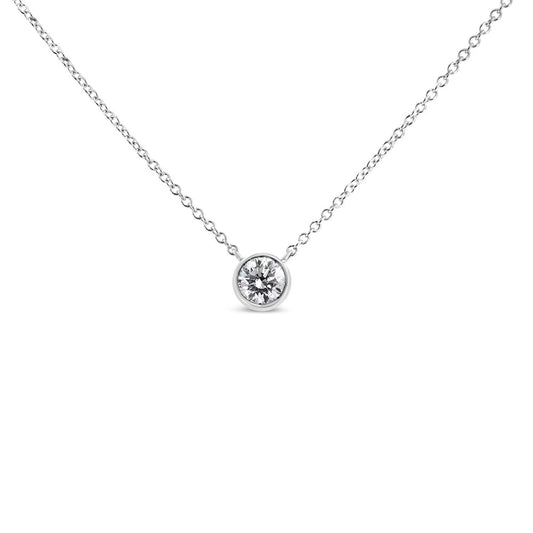 14K white gold lab-grown diamond bezel-set solitaire pendant necklace with 16–18 in chain on Tampa Home & Garden Store
