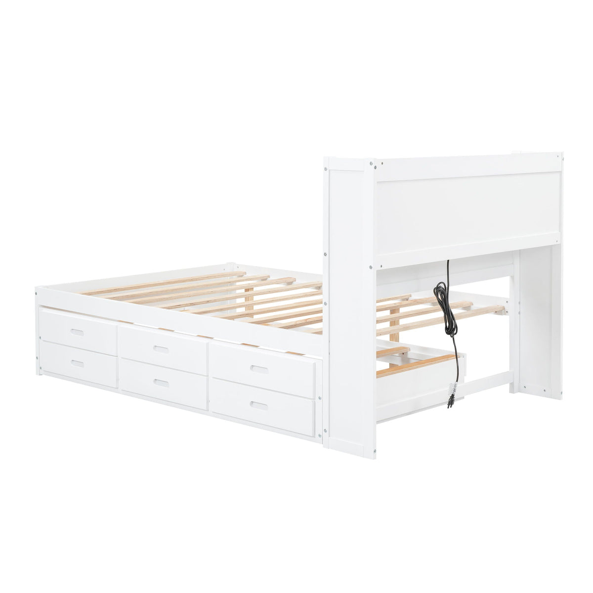 Full size platform bed with trundle and built-in drawers, white HouseOfZazla trundle bed frame on Tampa Home & Garden Store