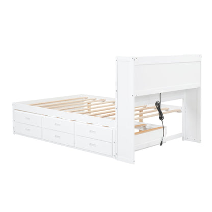 Full size platform bed with trundle and built-in drawers, white HouseOfZazla trundle bed frame on Tampa Home & Garden Store
