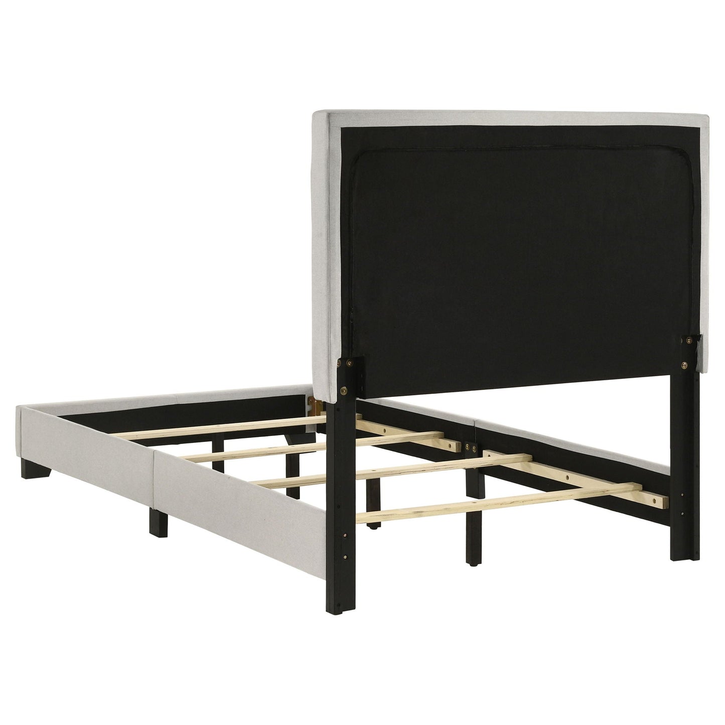 Efram Panel Bed upholstered platform bed with gray border and black headboard panel HouseOfZazla on Tampa Home & Garden Store