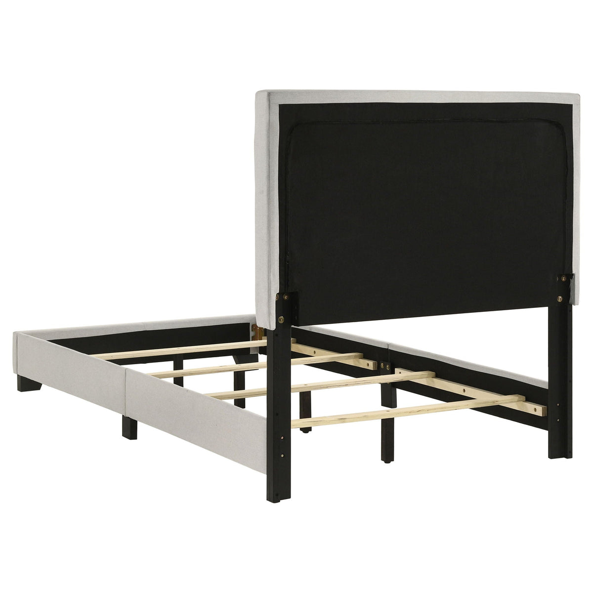 Efram Panel Bed upholstered platform bed with gray border and black headboard panel HouseOfZazla on Tampa Home & Garden Store