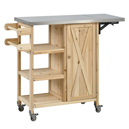 Foldable outdoor kitchen island cart with stainless steel top and wood frame HouseOfZazla on Tampa Home & Garden Store