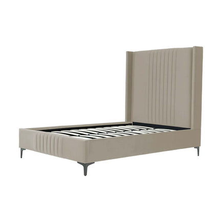 Promenade beige upholstered bed with tall headboard and slatted foundation by HouseOfZazla on Tampa Home & Garden Store