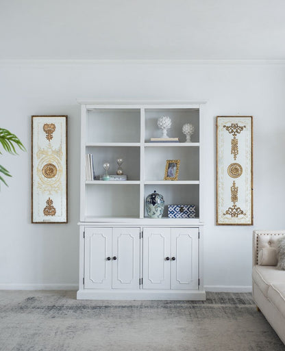 French Country Acacia Bookcase by HouseOfZazla, white with glass upper & lower storage doors on Tampa Home & Garden Store