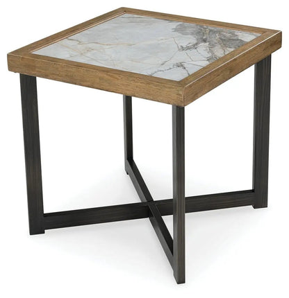 Montia square end table by Unique Piece Furniture with natural wood frame and marble top on Tampa Home & Garden Store