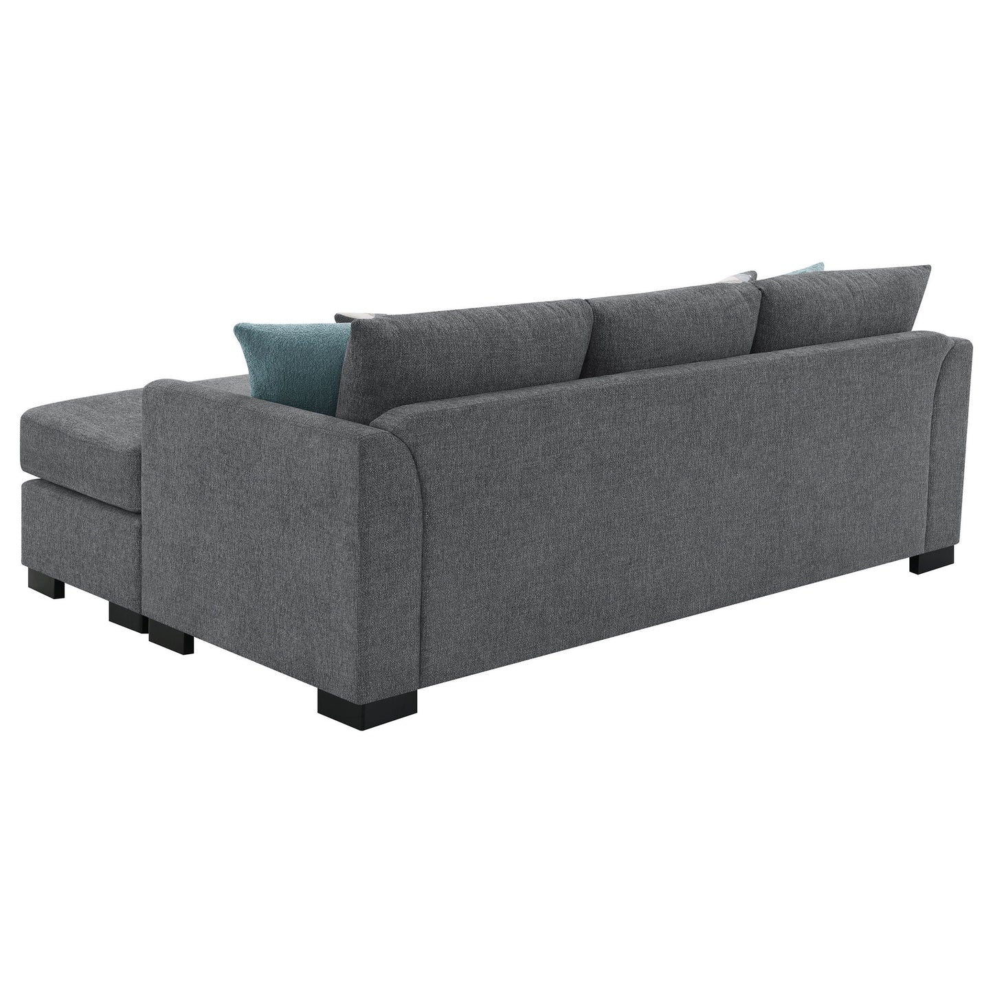 Pacheco sleeper sectional chaise sofa in dark gray textured fabric with teal accent pillow on Tampa Home & Garden Store