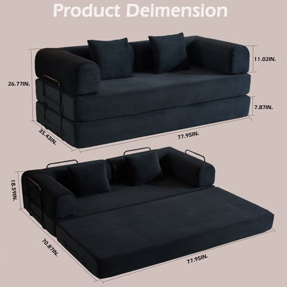 Convertible sleeper sofa bed with cylindrical pillow in dark fabric by HouseOfZazla futon on Tampa Home & Garden Store