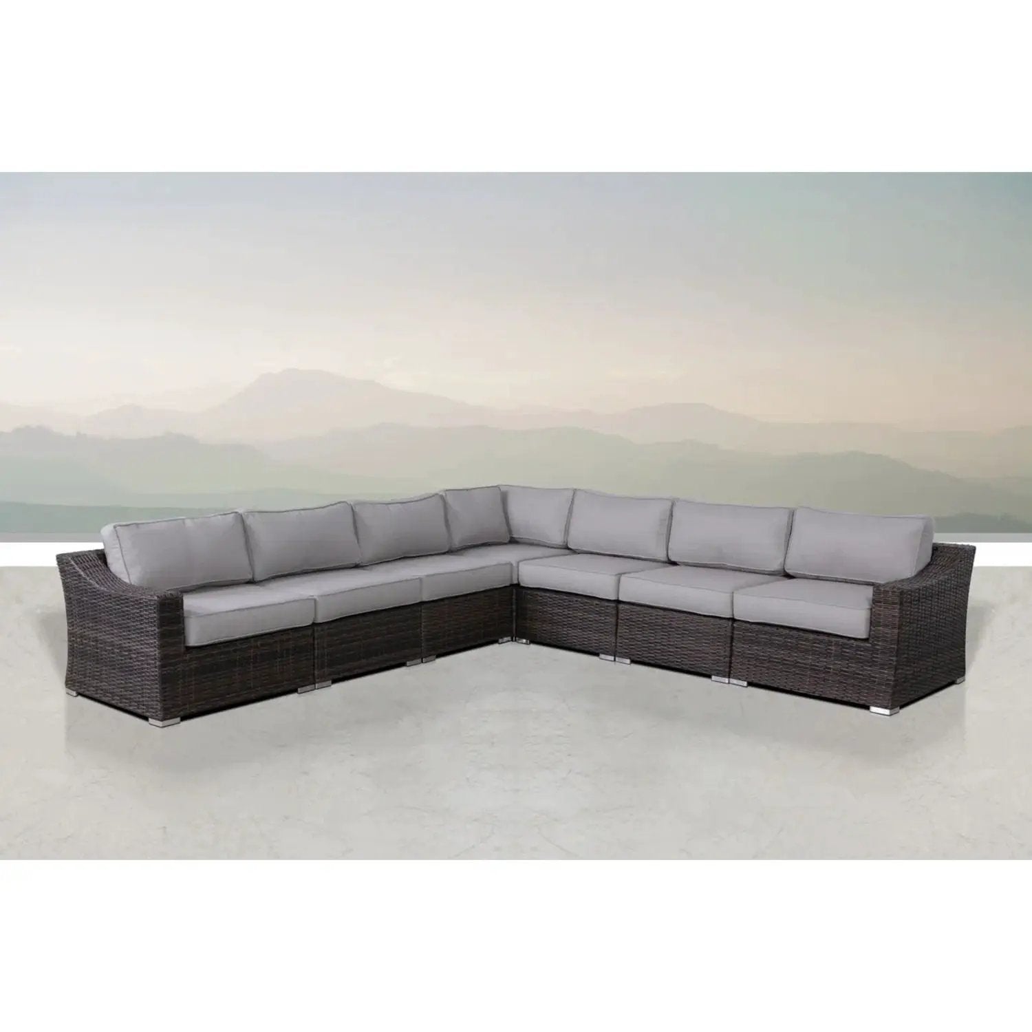 Contemporary rattan wicker sectional with gray cushions dark brown frame Unique Piece Furniture on Tampa Home & Garden Store