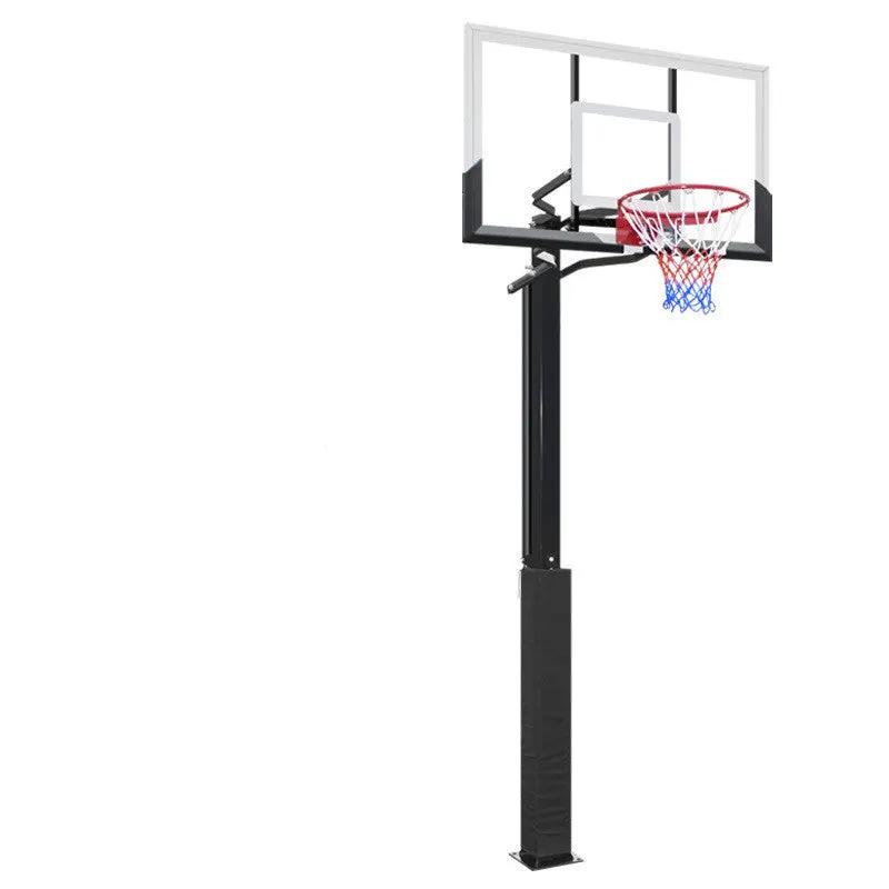 Outdoor buried adjustable basketball hoop stand by FLIPSTYLEZLLC with black pole and backboard on Tampa Home & Garden Store