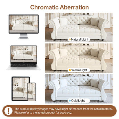 Oversized Chesterfield sofa bed in ivory with flower tufting and roll arms HouseOfZazla on Tampa Home & Garden Store