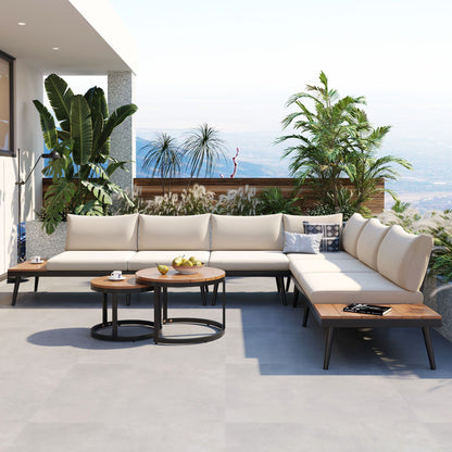 6-Piece Outdoor Sectional Sofa Set Nesting Coffee Tables in cream cushions by HouseOfZazla on Tampa Home & Garden Store