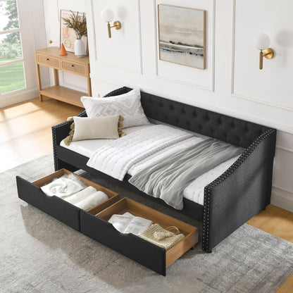 Upholstered Tufted Daybed with Storage Drawers