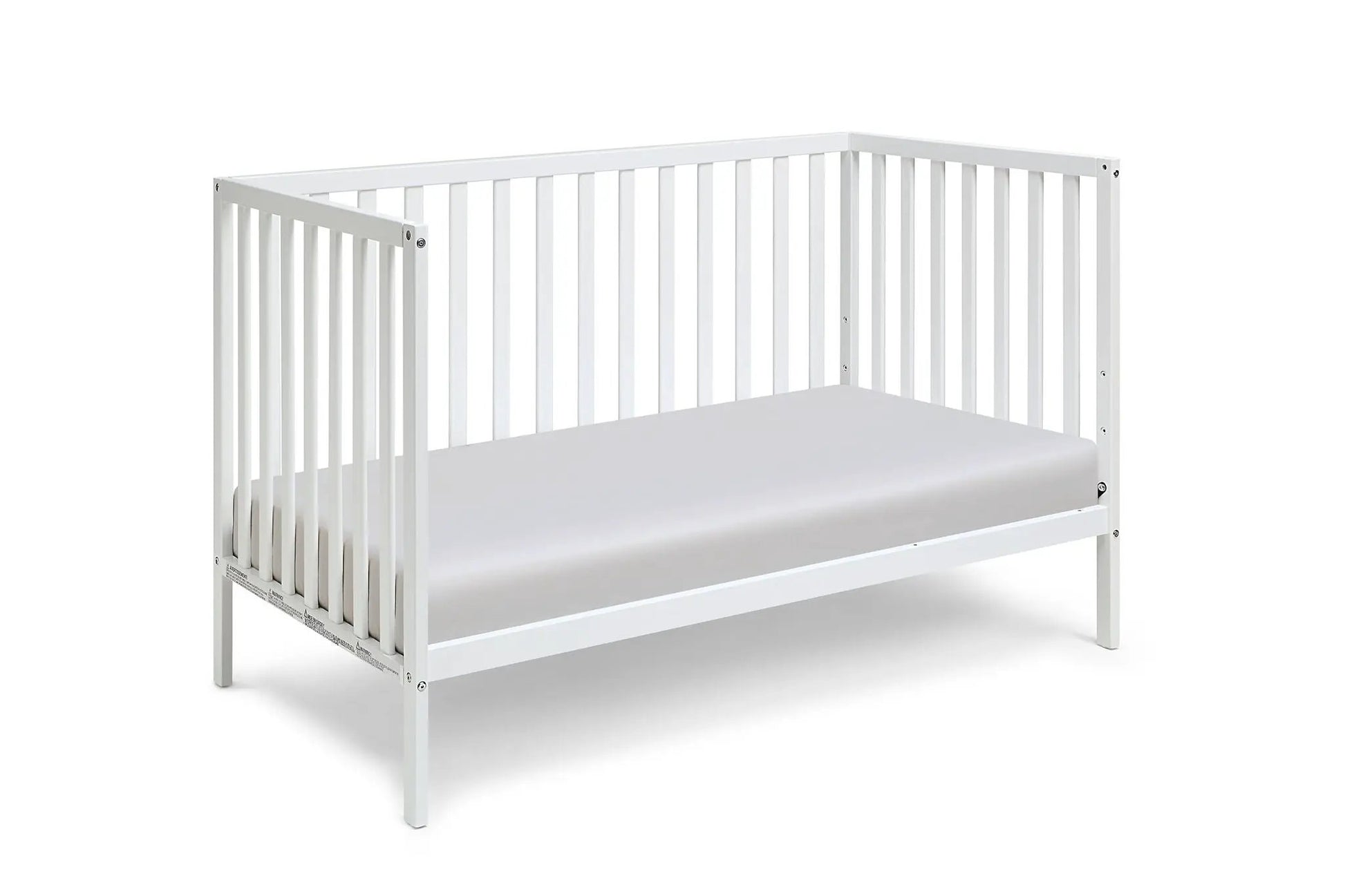 Palmer 3-in-1 Convertible Island Crib by Unique Piece Furniture in white with slatted sides on Tampa Home & Garden Store