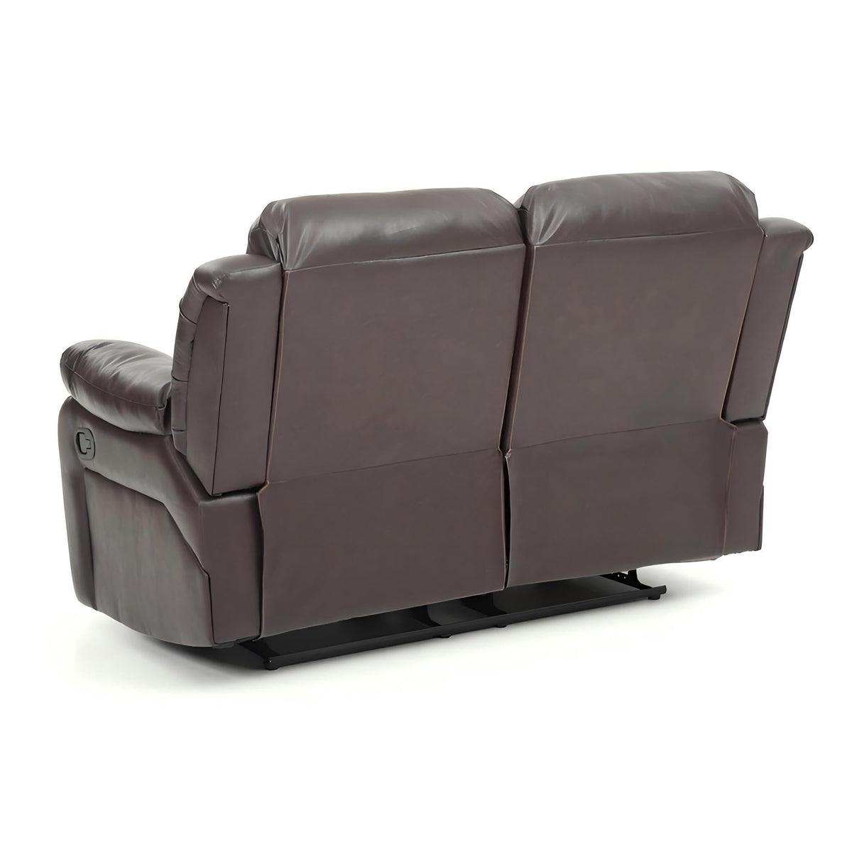 Cozy padded reclining loveseat in dark brown leather with dual seats on Tampa Home & Garden Store