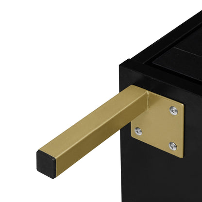 Modern Rattan 3 Door Shoe Rack Cabinet close-up showing black body with gold bracket on Tampa Home & Garden Store