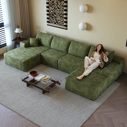 135in Cloud Sectional Sofa with 1 Ottoman by HouseOfZazla in olive green corduroy on Tampa Home & Garden Store