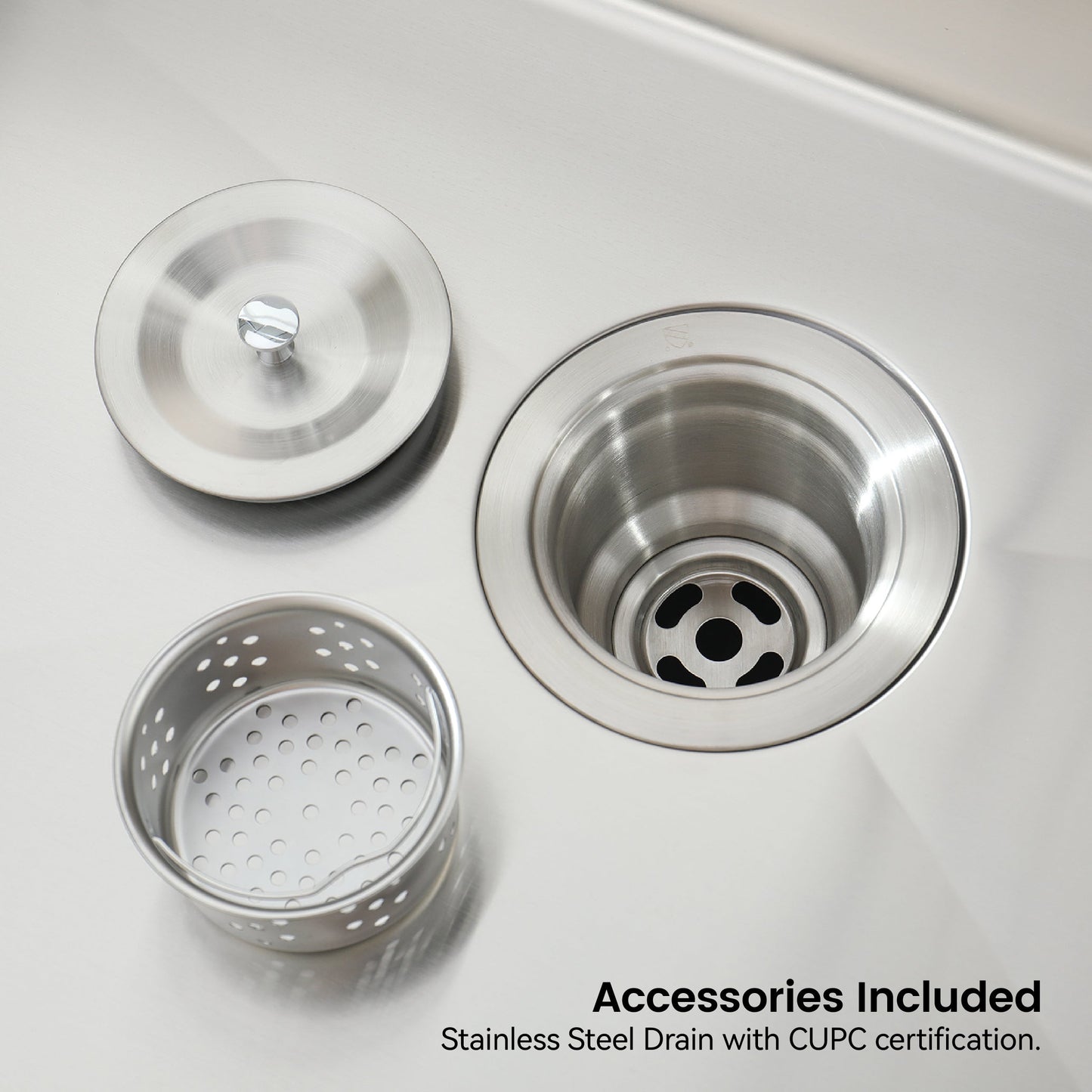 Brushed stainless steel kitchen sink kit with undermount single bowl and drain components on Tampa Home & Garden Store