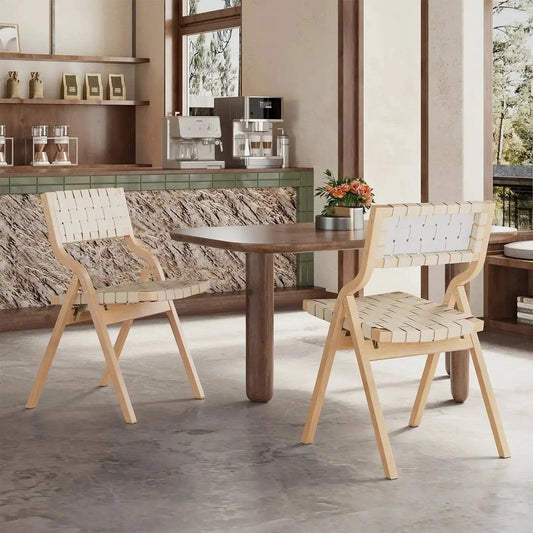 Wood Folding Chairs with Woven Seats and Storage