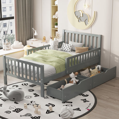 Platform bed with guardrails on both sides and 2 under-bed drawers gray HouseOfZazla on Tampa Home & Garden Store