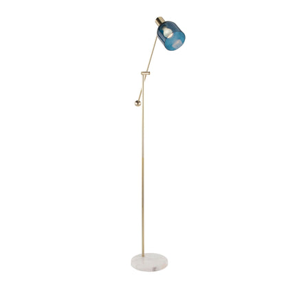 Marcel - Contemporary / Glam Floor Lamp by HouseOfZazla, brass stem, blue shade with marble base on Tampa Home & Garden Store