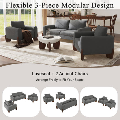 Modern Three Piece Boucle Sofa and Chair Set