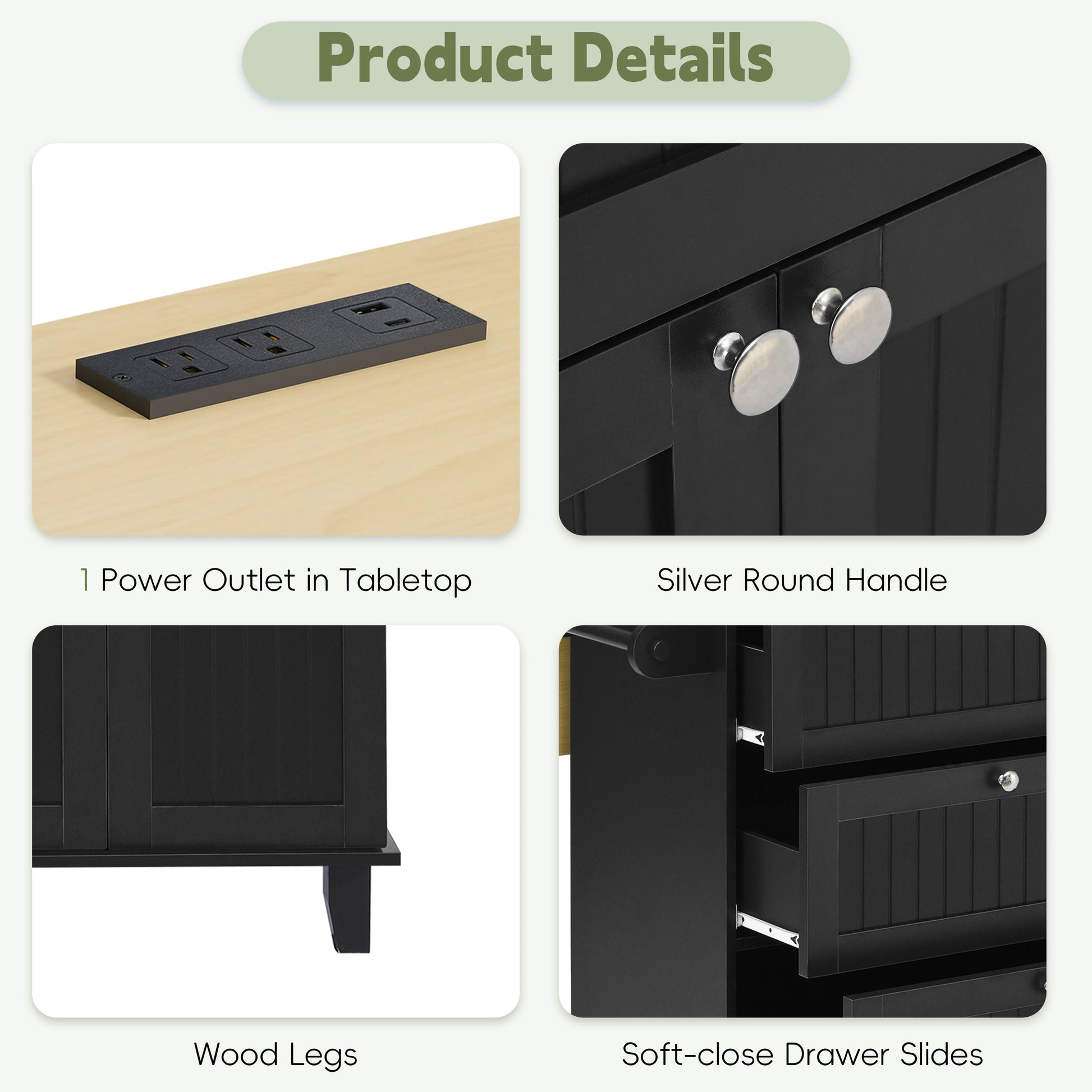 TOPMAX Farmhouse Kitchen Island black cabinet with wood legs and drop leaf, 2 seats on Tampa Home & Garden Store