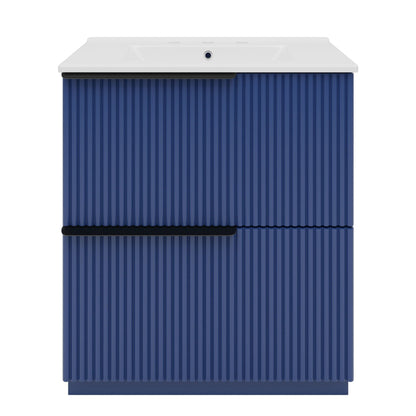 Fluted bathroom vanity and ceramic sink unit blue cabinet white sink top HouseOfZazla on Tampa Home & Garden Store